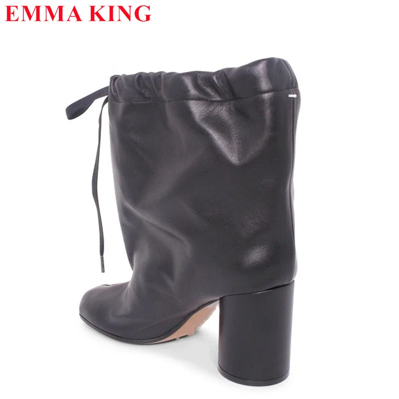 حذاء بوت بكعب عالٍ مستدير للنساء ، حذاء منقسم من الأمام ، شريط مطاطي ، موضة غير رسمية ، مقاس كبير 43 ، خريف ،