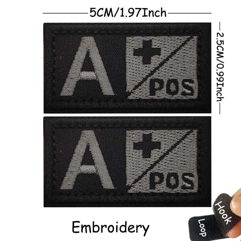 1/2 Stück, A B AB O POS-NEG Blutgruppen-Abzeichen, Stoffapplikation, Stickerei, Klettverschluss-Patches, militärischer taktischer Patch für Rucksäcke