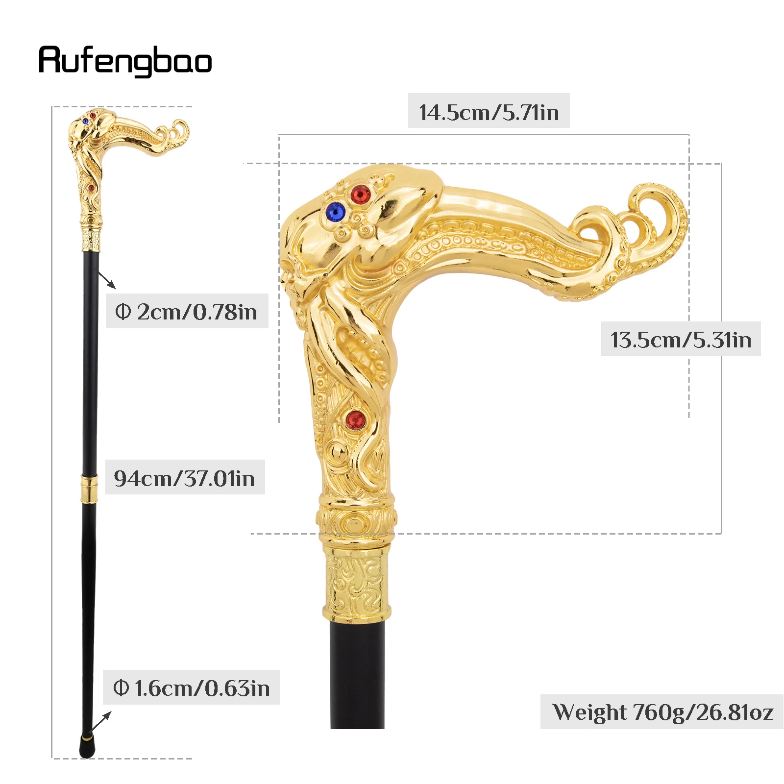 Yellow Skull Octopus Fish Squid Walking Cane Diamond Cane Decorative Stick Decorative Cosplay and Parties, for Cosplay & Party