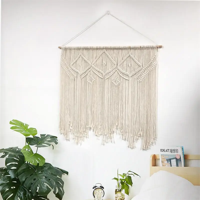 Large Handmade Woven Macrame Cotton Line Tapestry Bohemian Wall Hanging Curtain Wedding Background Decorate Home Wall Decoration