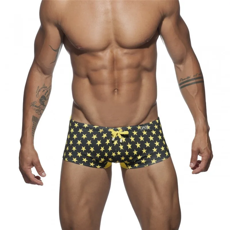 Men's low-rise boxer swimming pants removable cup anti-embarrassment color matching printed beach pants cw13807