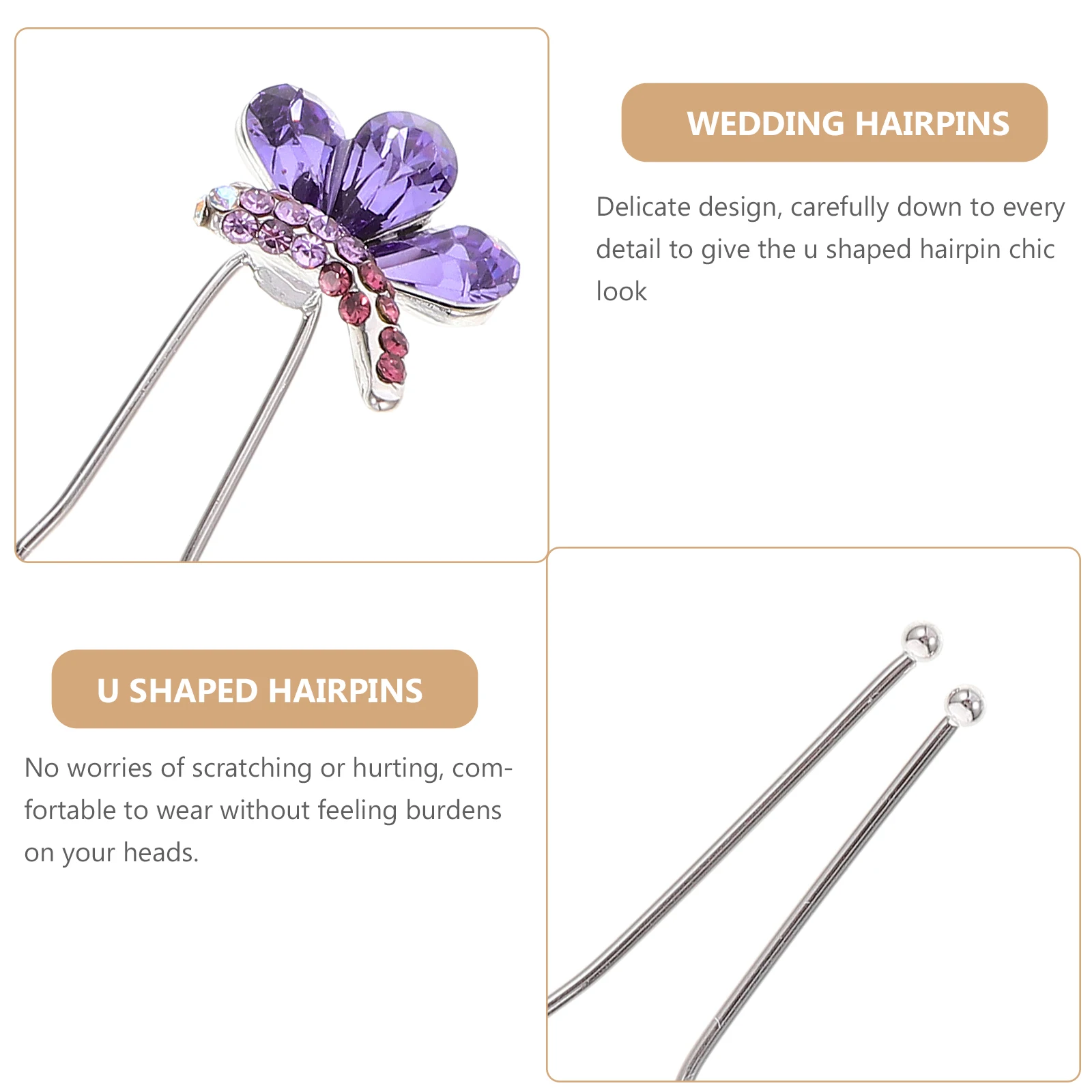 

4 шт., свадебная заколка для невесты, стразы, бабочка, U-образные заколки для волос, шикарный нежный дизайн, удобный для торжественных случаев, прочная ручка