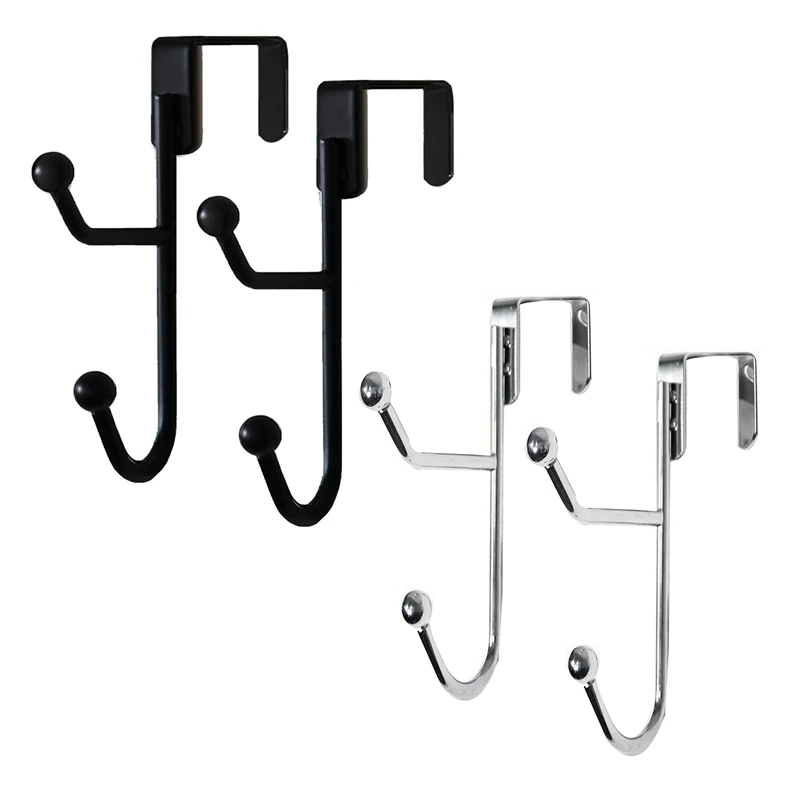 

2 Pack Over The Door Hooks Hanger, Sturdy Metal Double Hook Hanger For Hanging Coats, Hats, Robes, Towels