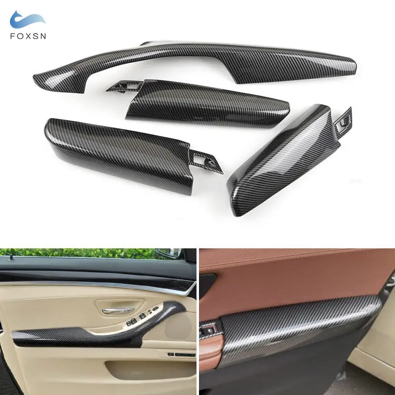 LHD/RHD For BMW 5 Series F10 F18 2011 2012 - 2017 4pcs Car Door Panel Armrest Cover ABS Carbon Style Trim Interior Accessories