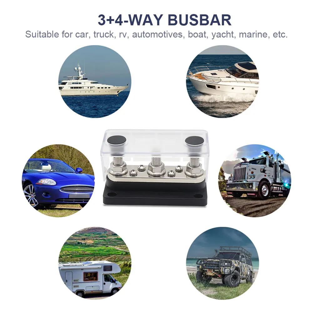 300A Power Distribution Block 3/8 Studs Bus Bar Box 3+4 Way Bus Bar Cover for RV Marine Boat for Vehicle Car Automobile Caravan
