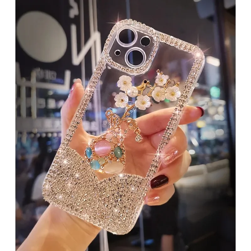 Rhinestone Diamond Chain Crystal Phone Case, Bling Cover for Xiaomi Redmi 13C Note13Pro  Plus Note10S Note11 Pro 12Pro