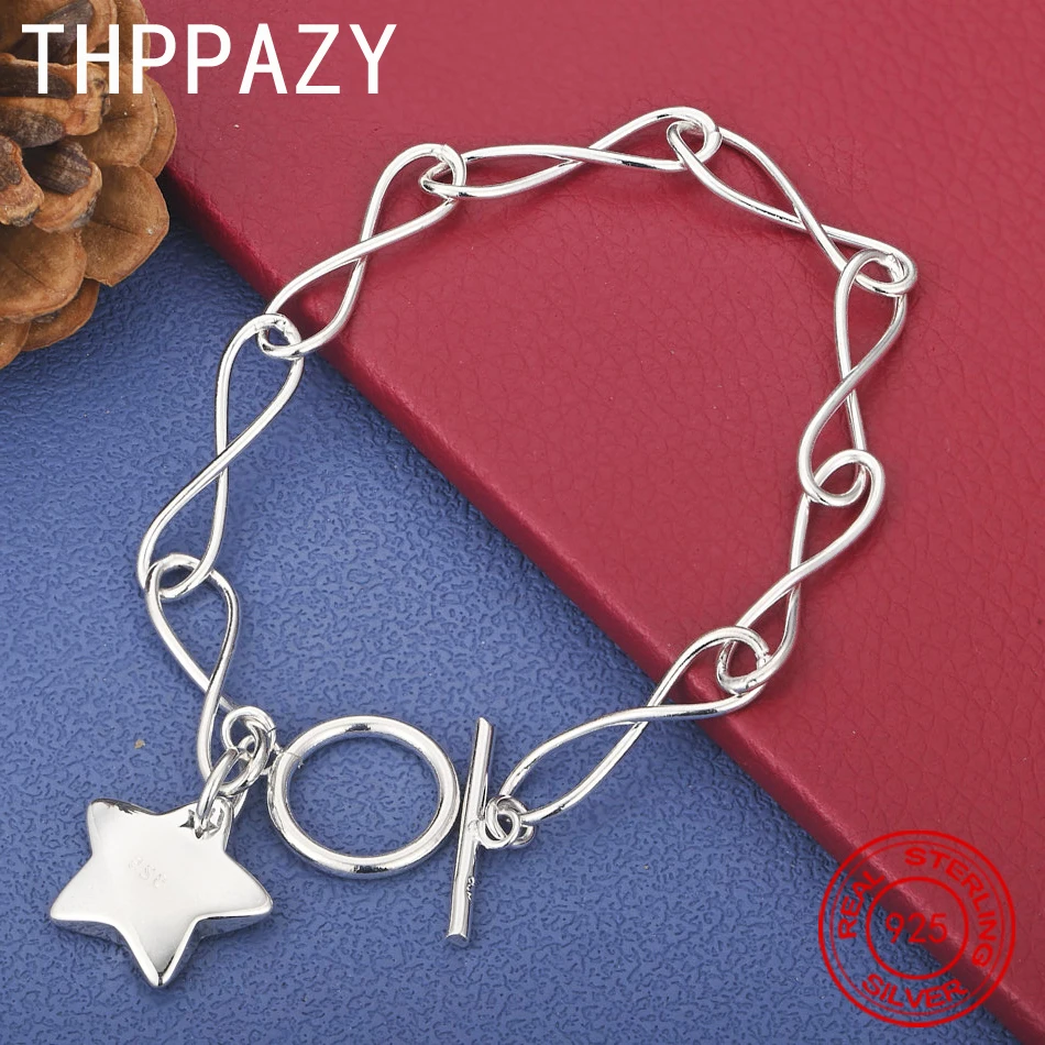 

THPPAZY 925 Sterling Silver Star Bracelet Lady Fashion Charm Cute Jewelry Girl's Christmas Gift Birthday Party 8-Inch Chain