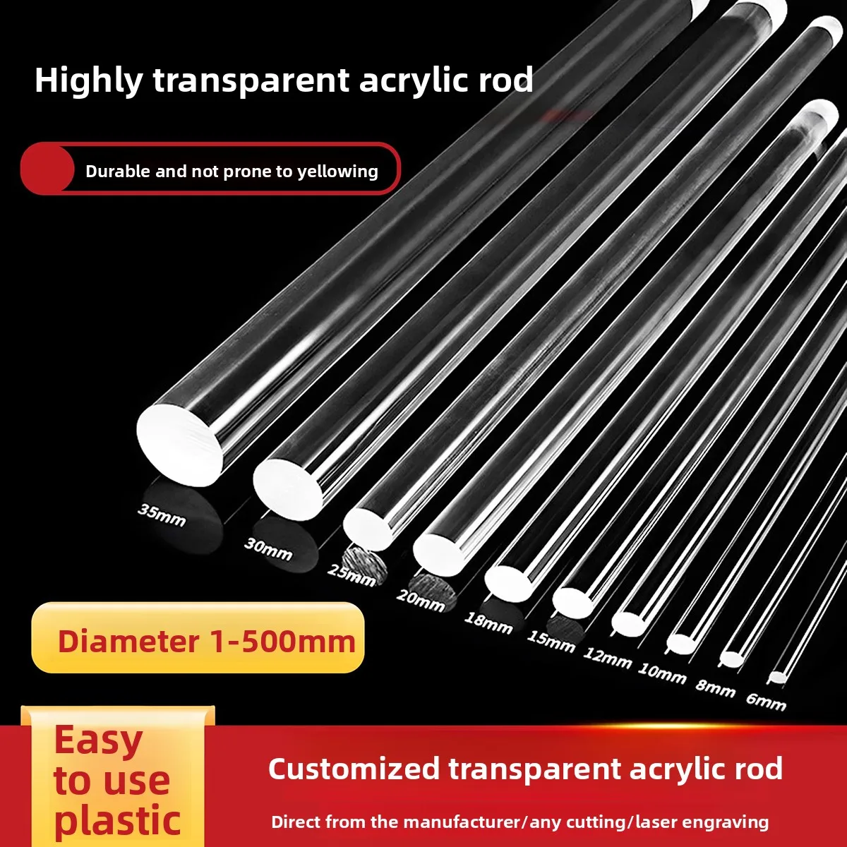 High Transparency Acrylic Round Rod Pmma Plastic Cylindrical Processing Customization