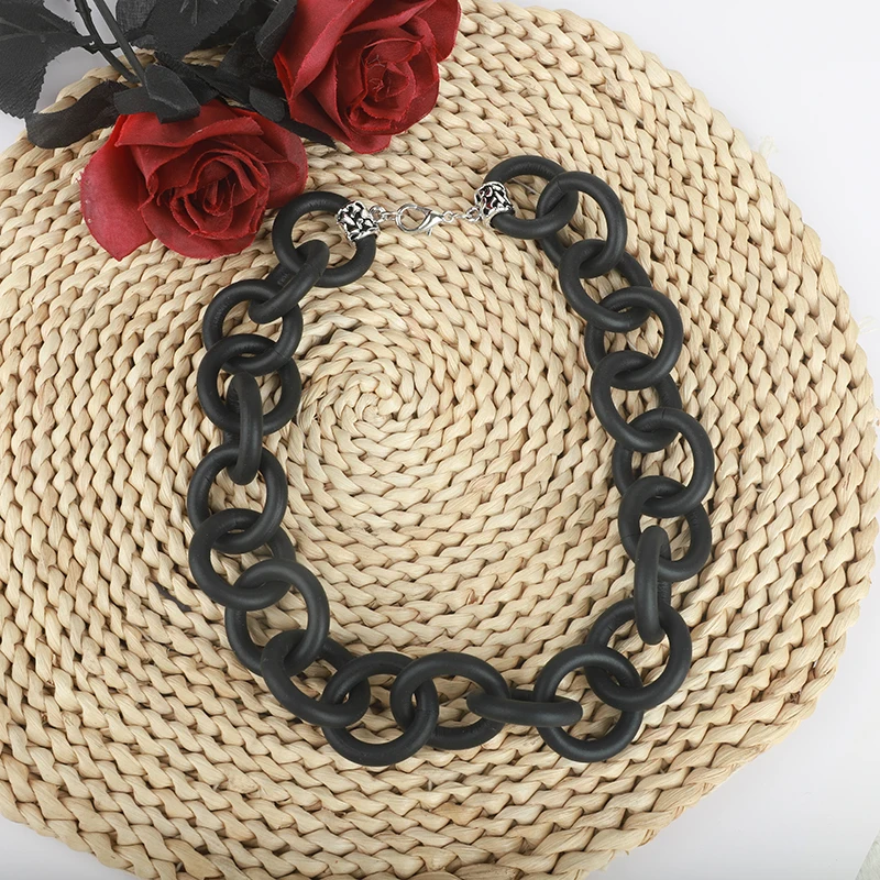 New Gothic Black Simple Design Handmade Hoop Rubber Chain Punk Style Metal Accessories Party Retro Chain Necklace Jewelry