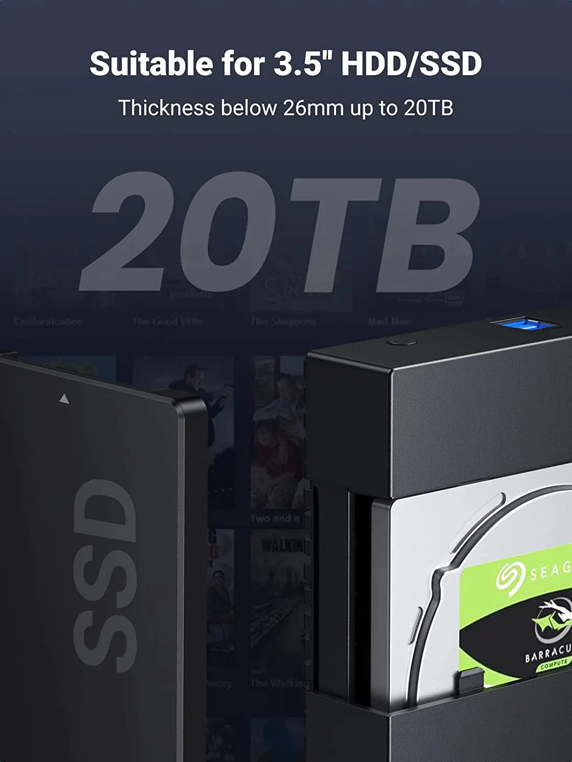 UGREEN外付けハードドライブエンクロージャー 3.5/2.5インチSATAドライブ用 工具不要 USB 3.0 - SATA SSD HDDエンクロージャー