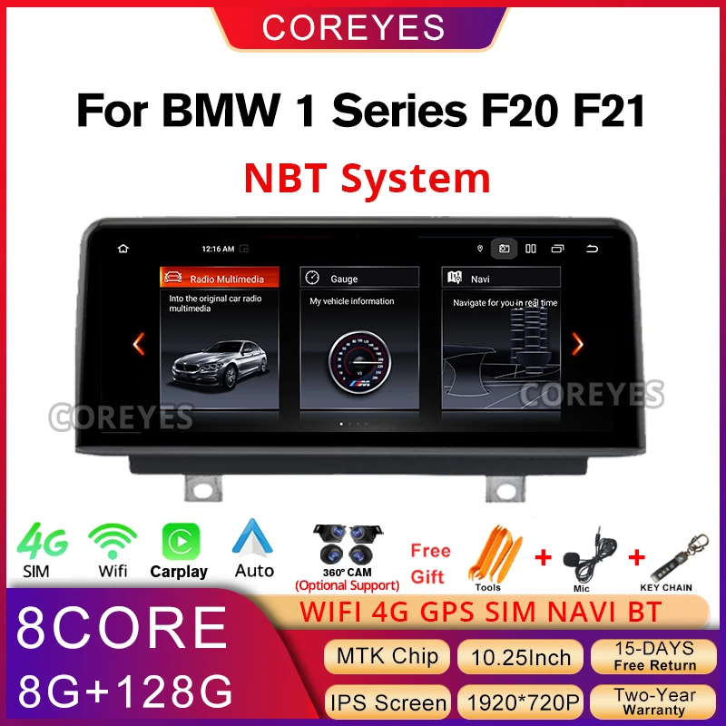 

COREYES 10,25-дюймовый автомобильный радиоэкран Android 13 для BMW 1 серии F20 F21 Carplay GPS Стерео Bluetooth Умные автомобильные системы