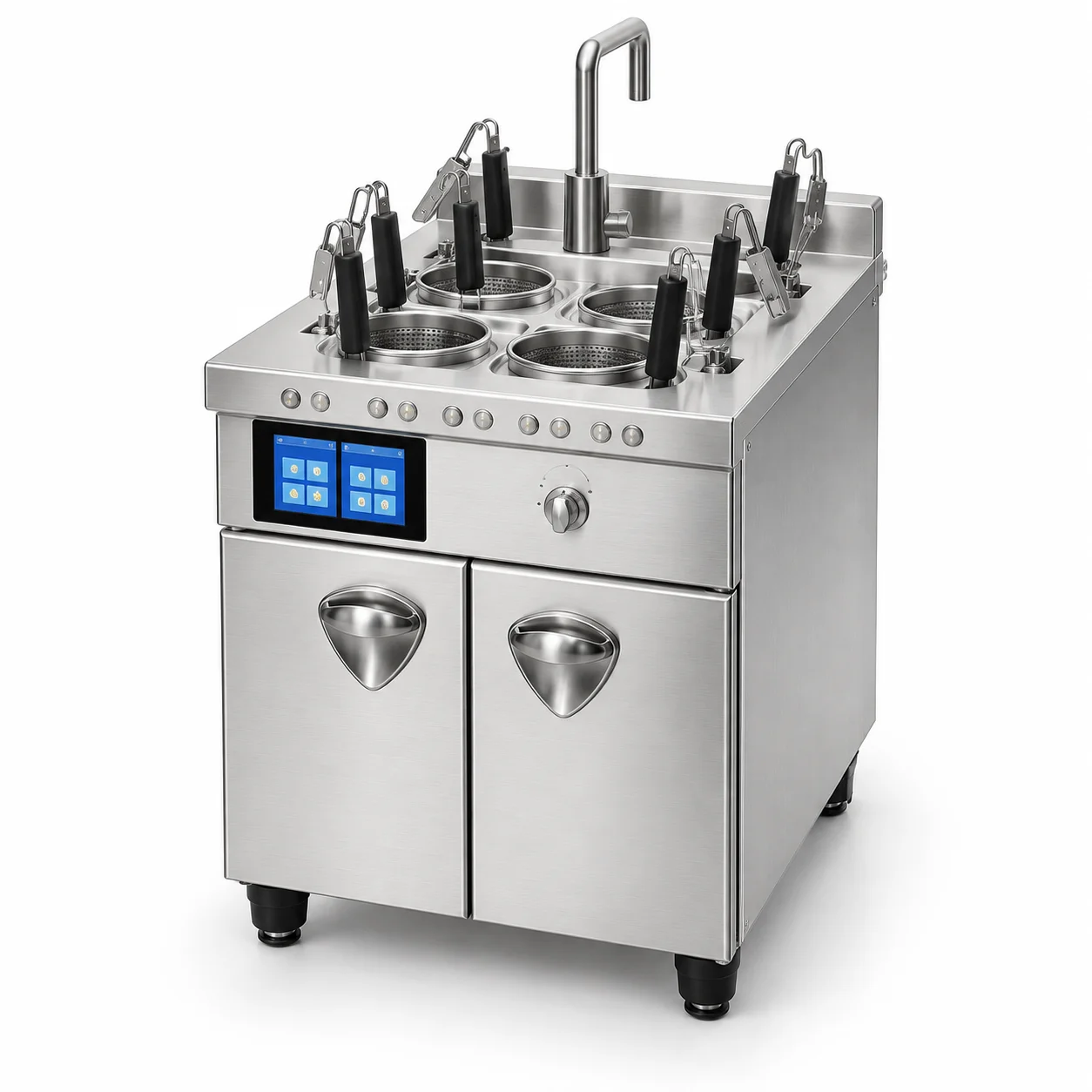 Commercial Open Display 3 Hole Electric Automatic Lifting Noodle Cooker With Storage Cabinet