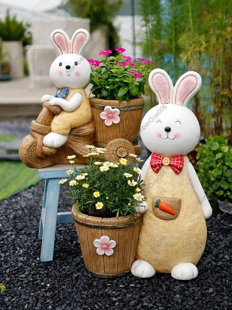 Creative Personality Garden Balcony Large Cute Bunny Outdoor Succulent Plant Flower Pot Handicraft Garden Ornament