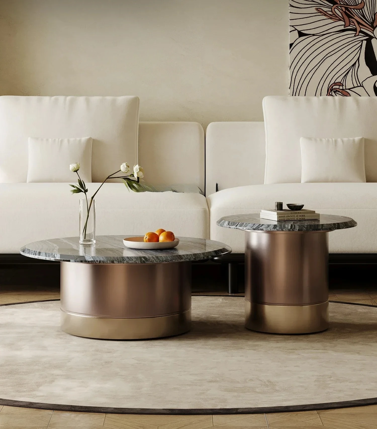 Y طاولة قهوة رخامية إيطالية بسيطة، مجموعة خفيفة فاخرة من الفولاذ المقاوم للصدأ، غرفة معيشة منزلية صغيرة #2