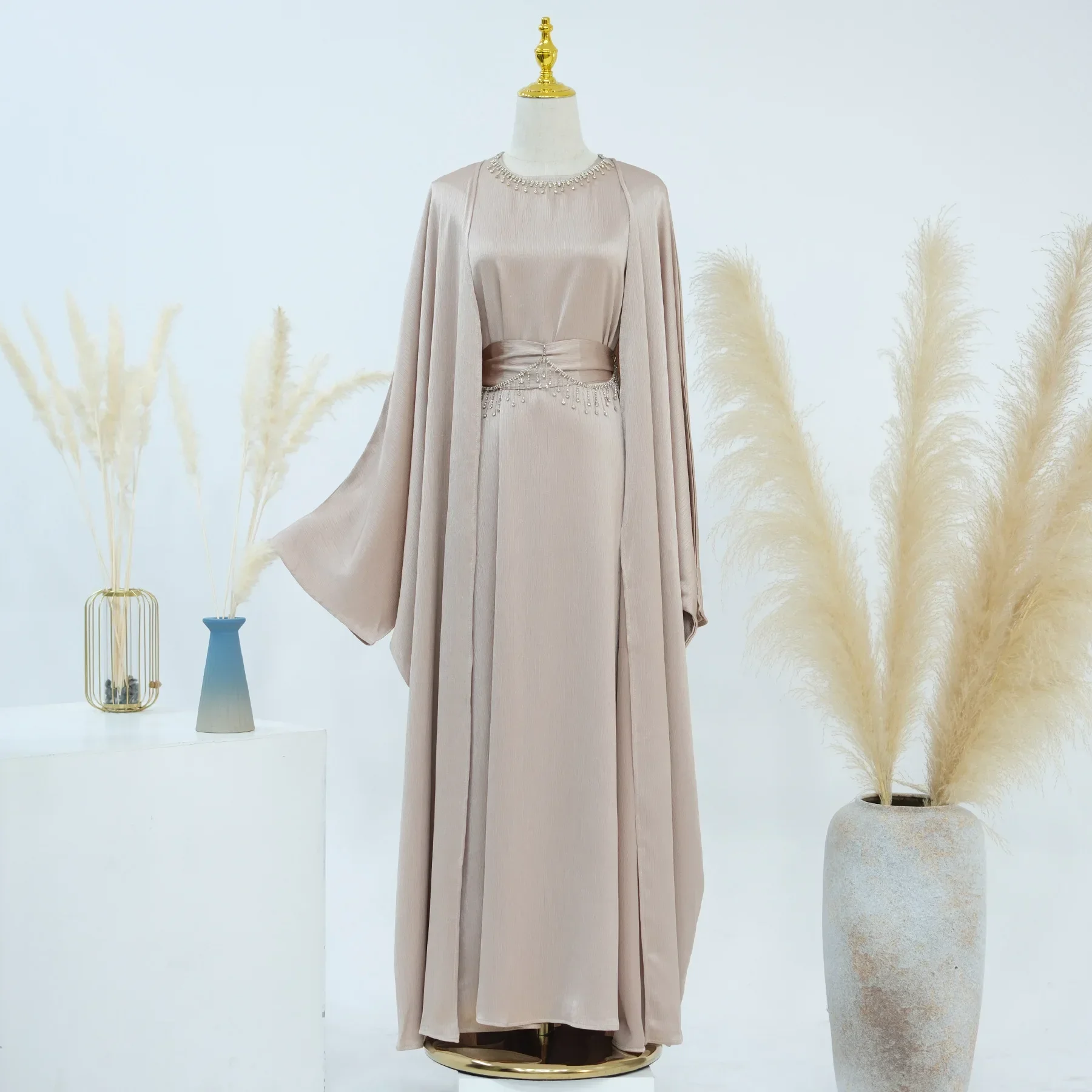 

Eid Muslim Sets Two Pieces Abaya for Women Diamonds Chain Long Robe Cardigan Arab Dubai Abaya Musulman Ensemble Vestidos Abayas