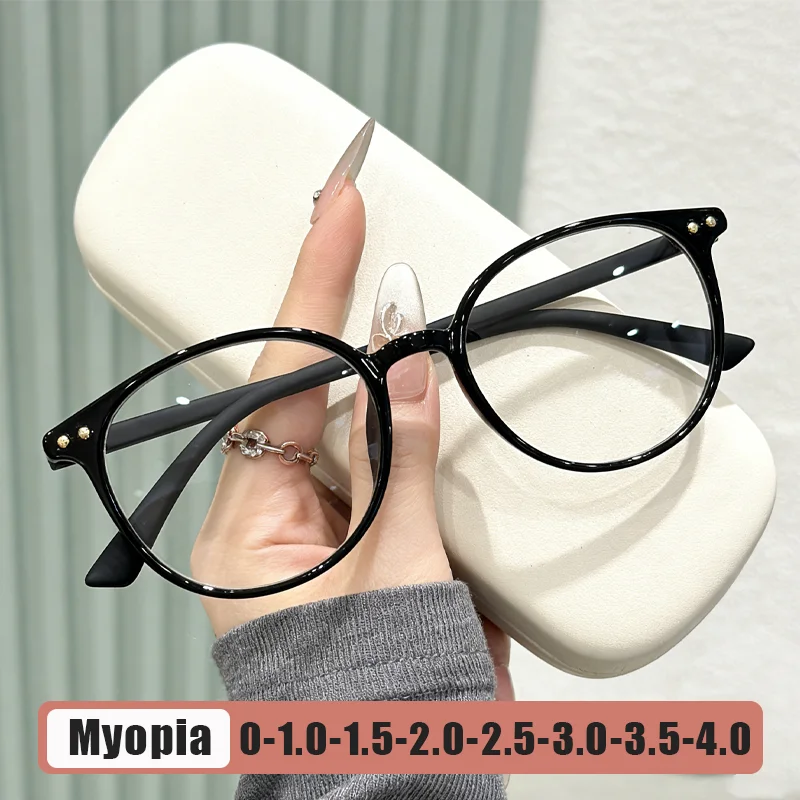 

New Fashionable Anti-Blue Light Myopia Glasses Full-Frame Rice Nails Retro Round Frame Minus Diopter Eyeglasses Unisex Goggles