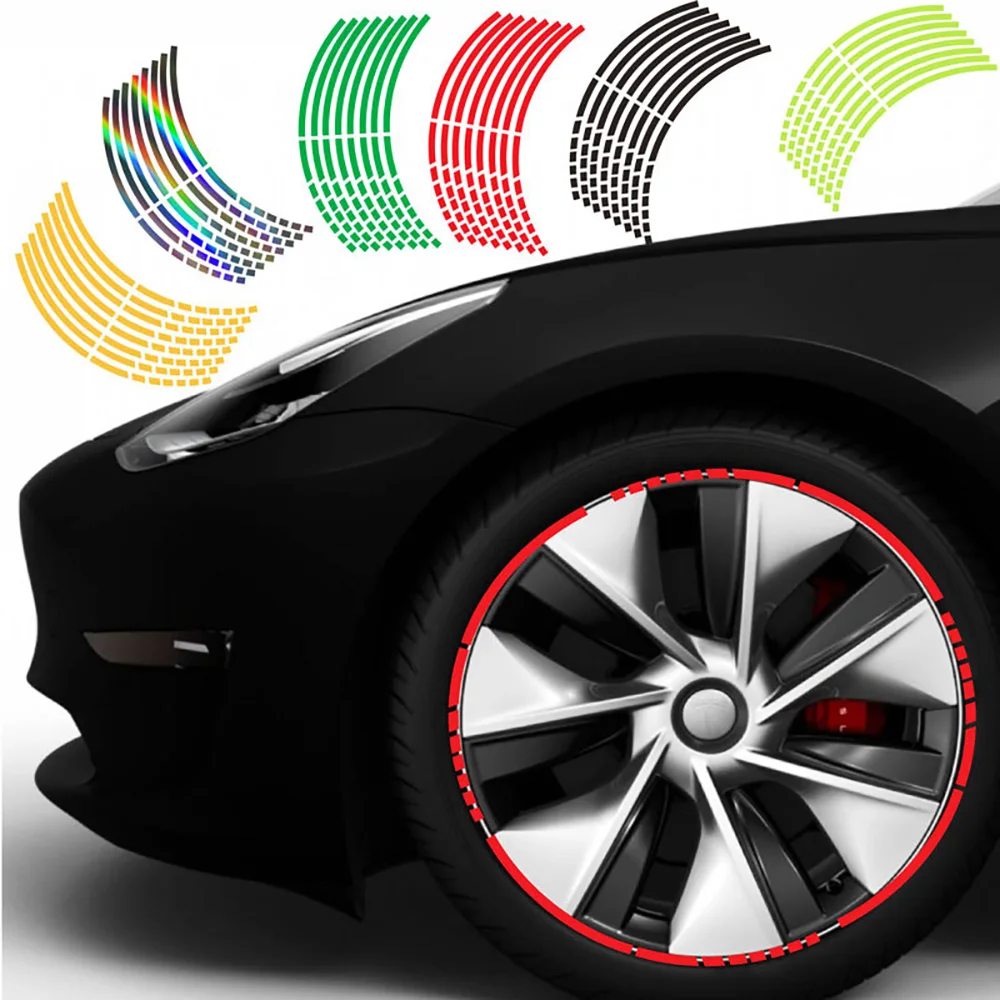 16 Peças Adesivos Refletivos Universais para Pneus de Moto e Carro, Faixas Decorativas Impermeáveis para Rodas de Moto 17"18"