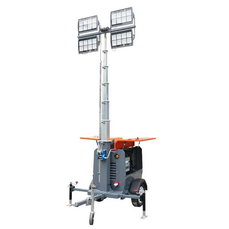Portable Trailer Solar Lighting Tower, High Brightness LED Mobile Solar Light Tower For Night Construction Outdoor Use