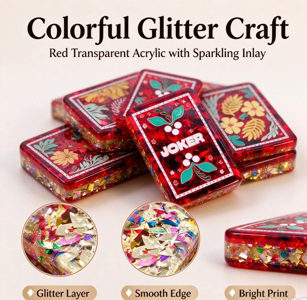 160 pcs Red Confetti Glitter American Mahjong Set Acrylic Mahjong Tiles 32mm Family Party Holiday Gift