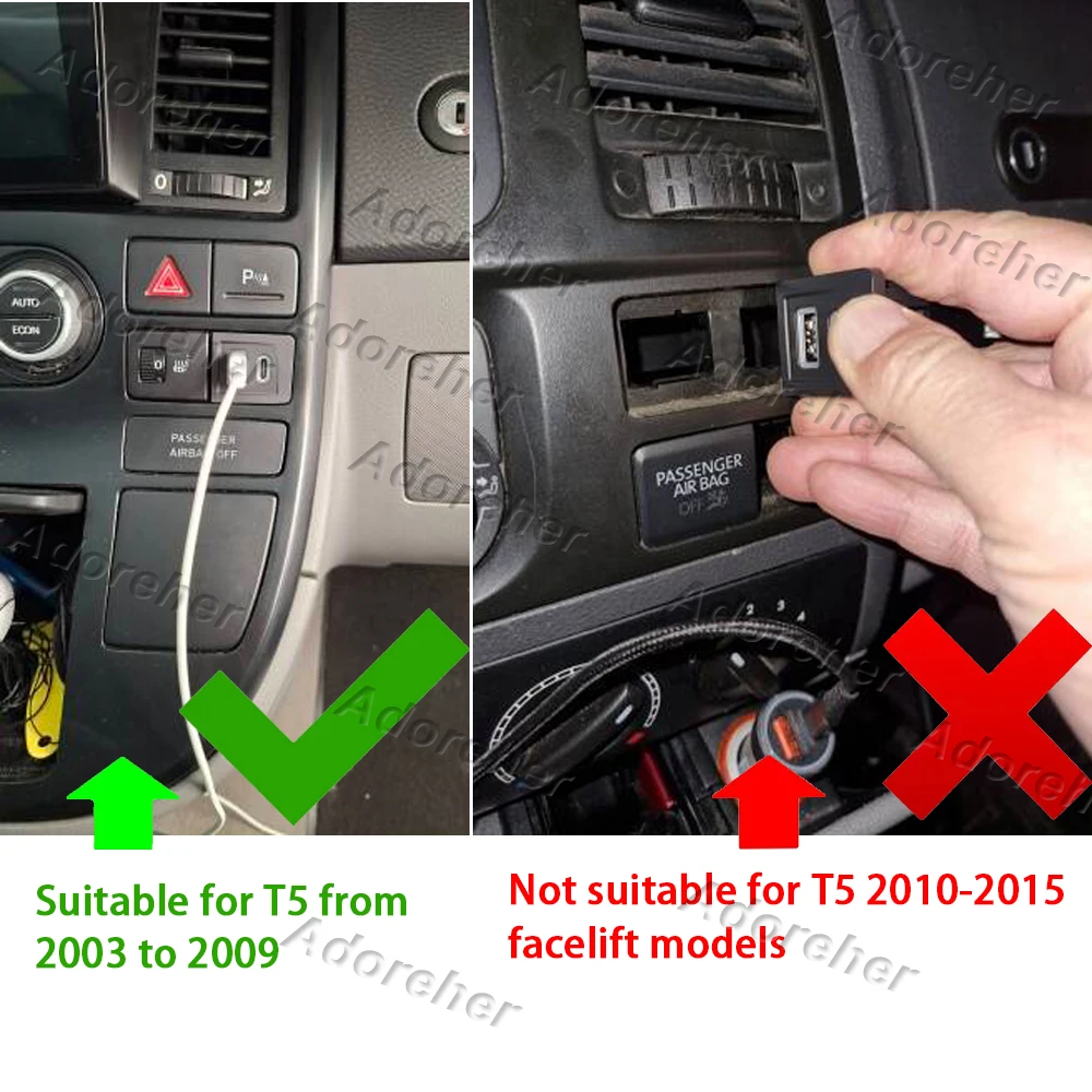 Car USB Charger PD Quick Charge QC3.0 Phone Charging Adapter Outlet Fit For Volkswagen Multivan T5 2003-2007
