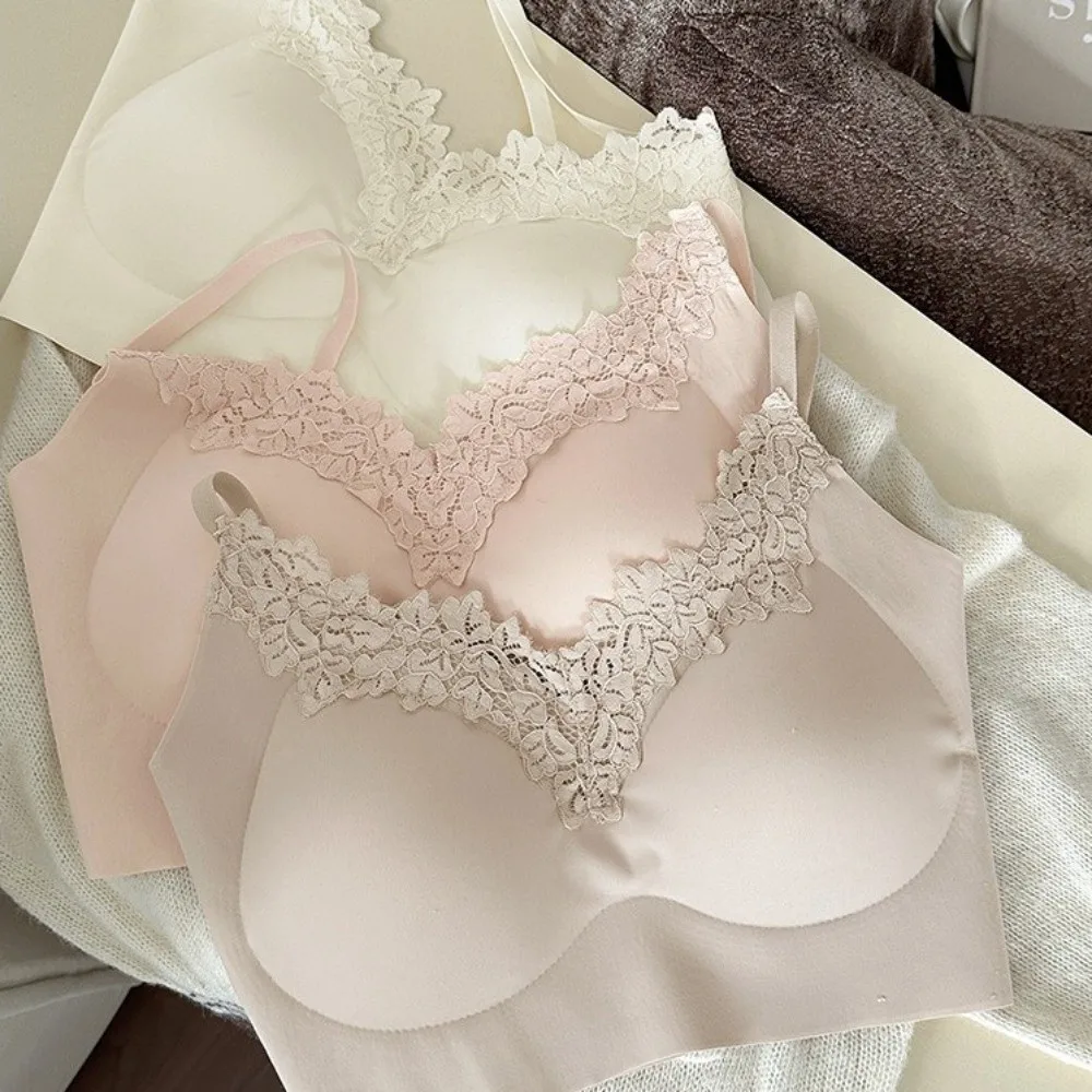 

Fashion Close-fitting Seamless Bra Beautiful Back Shockproof Wireless Bra Lace Deep V Brassiere Lady