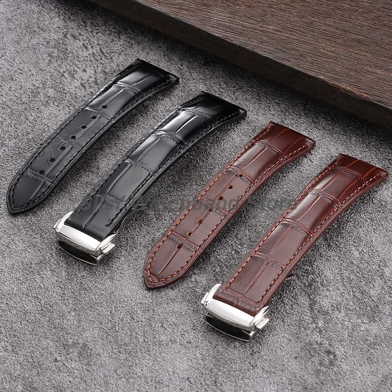Calfskin Genuine Leather Strap for Seiko for Omega 19mm 20mm 21mm 22mm Business Watch Band for Men Women Folding Buckle Bracelet