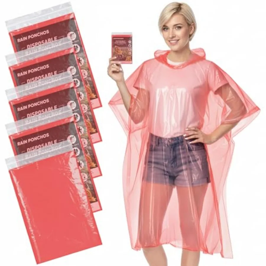 

APEXUP Disposable Rain Ponchos for Adults, 5PK/10PK/50PK Emergency Rain Poncho for Camping Hiking Travelling