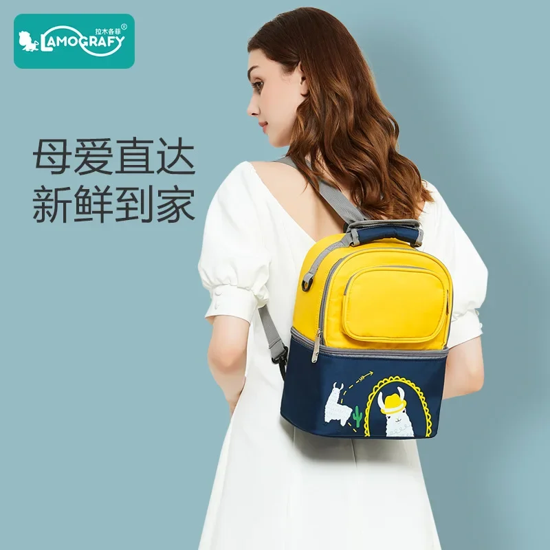 أكياس حفظ حليب الثدي المحمولة معزولة حزمة الثلج سعة كبيرة طبقة مزدوجة حقيبة الغداء الحرارية الأم برودة على ظهره