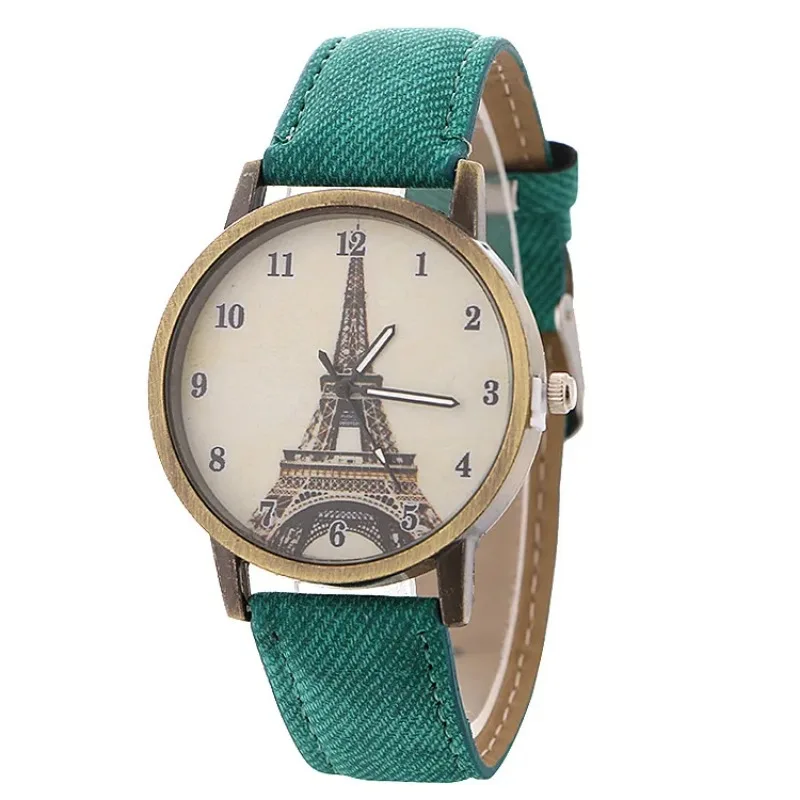 Women Watches Jean Leather Eiffel Tower Retro Bronze Color Ladies Fashion Watch Students WristWatch Relógio Feminino Reloj Mujer