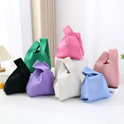 Borsa a mano lavorata a mano in tinta unita borsa da polso Mini nodo da donna borsa a mano Casual borse per la spesa riutilizzabili per studenti