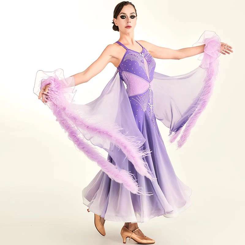 Flilin Flower Shadow Customized High-end Ballroom Dance Dress Modern Games Big Swing Gradient Color  Performance Costumes
