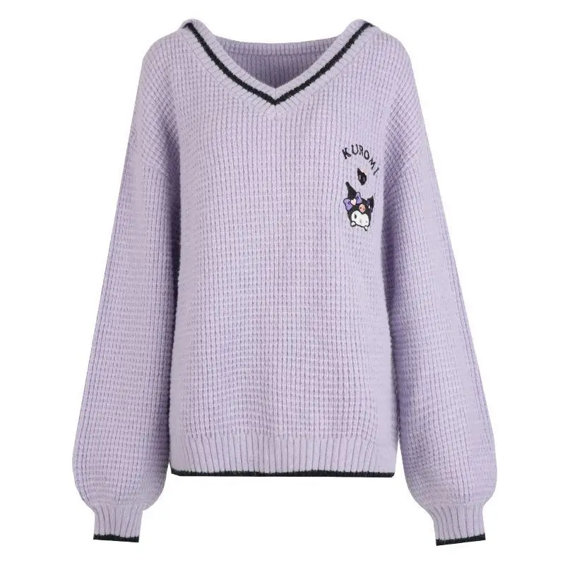 MINISO cute Kuromi embroidered sweater sweater girls Cinnamoroll navy collar loose college style soft waxy sweater