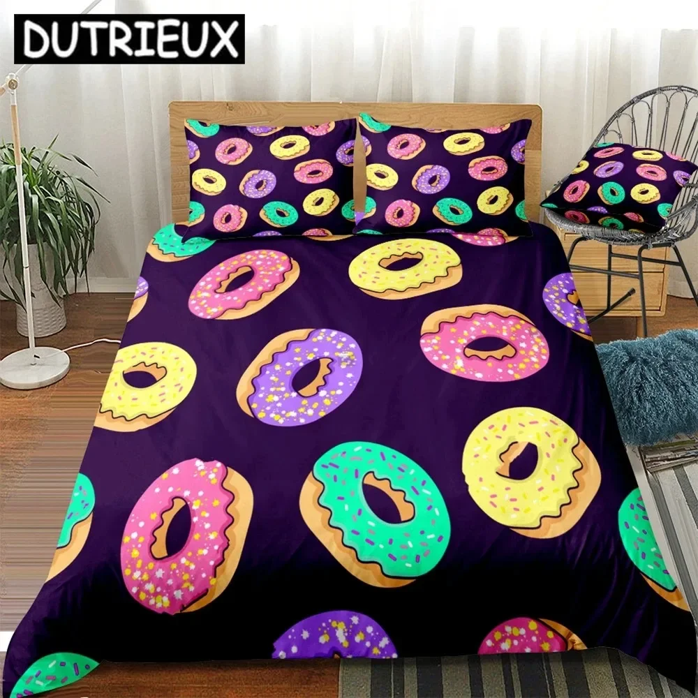 Candy Bedding Set Donuts Duvet Cover Set Girl Boy Kid Bed Linen Cartoon Donuts Home Textile Children Bed Set Candies Bedclothes