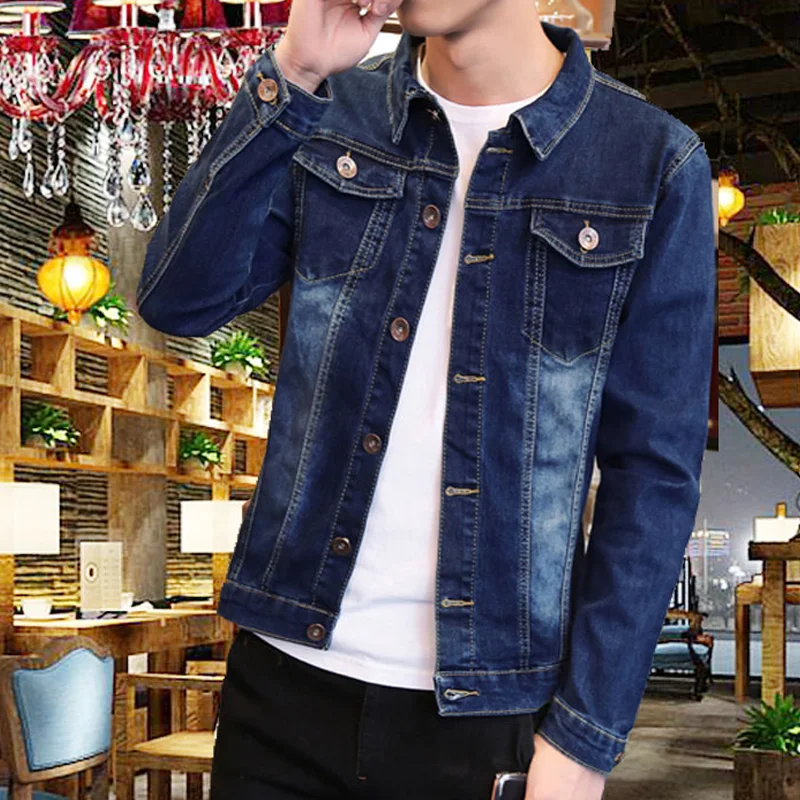

Джинсовая куртка Slim Fit для подростков и мужчин, весна-осень, корейская версия, модная студенческая куртка, трендовый японский стиль