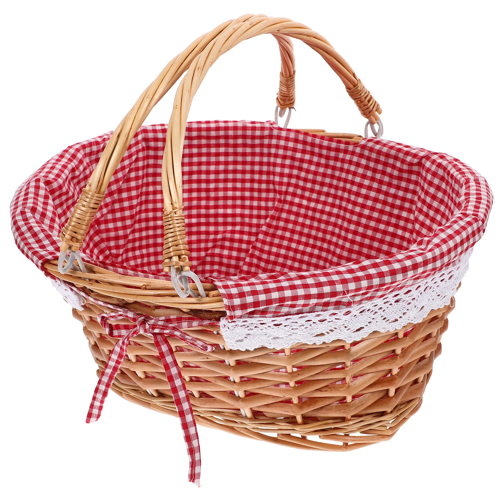 

Rattan Picnic Basket Handwoven Durable Storage Baskets Portable Fruit Vegetable Woven Vintage Outdoor Picnic Handheld Wear