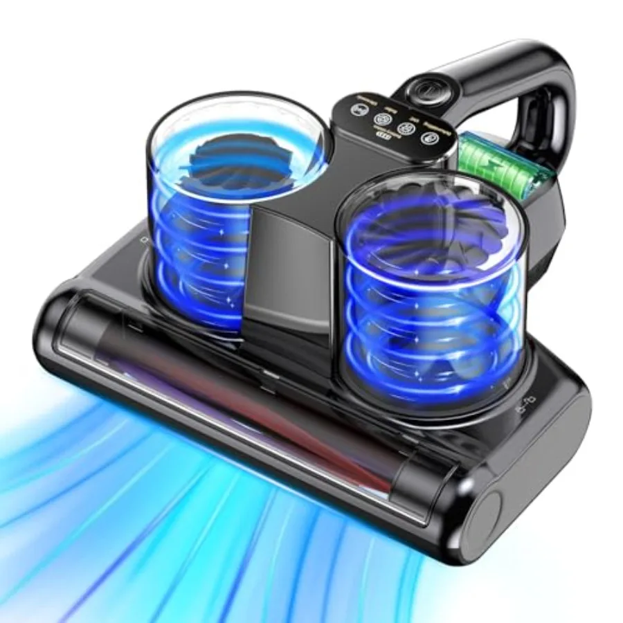 Mattress Vacuum Cleaner Cordless Bed Vacuum with 16Kpa Suction 253.7nm UV-C Light Ultrasonic Technology HEPA Filtration Built-i