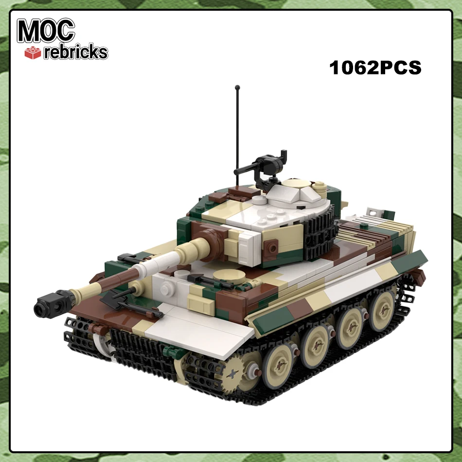 WW2 Tiger E German Tank V2 MOC لبنات بناء ، طوب نموذج مركبة مصفحة ، خبير متعقب ، ألعاب تعليمية تصنعها بنفسك ، هدايا ألغاز للأطفال