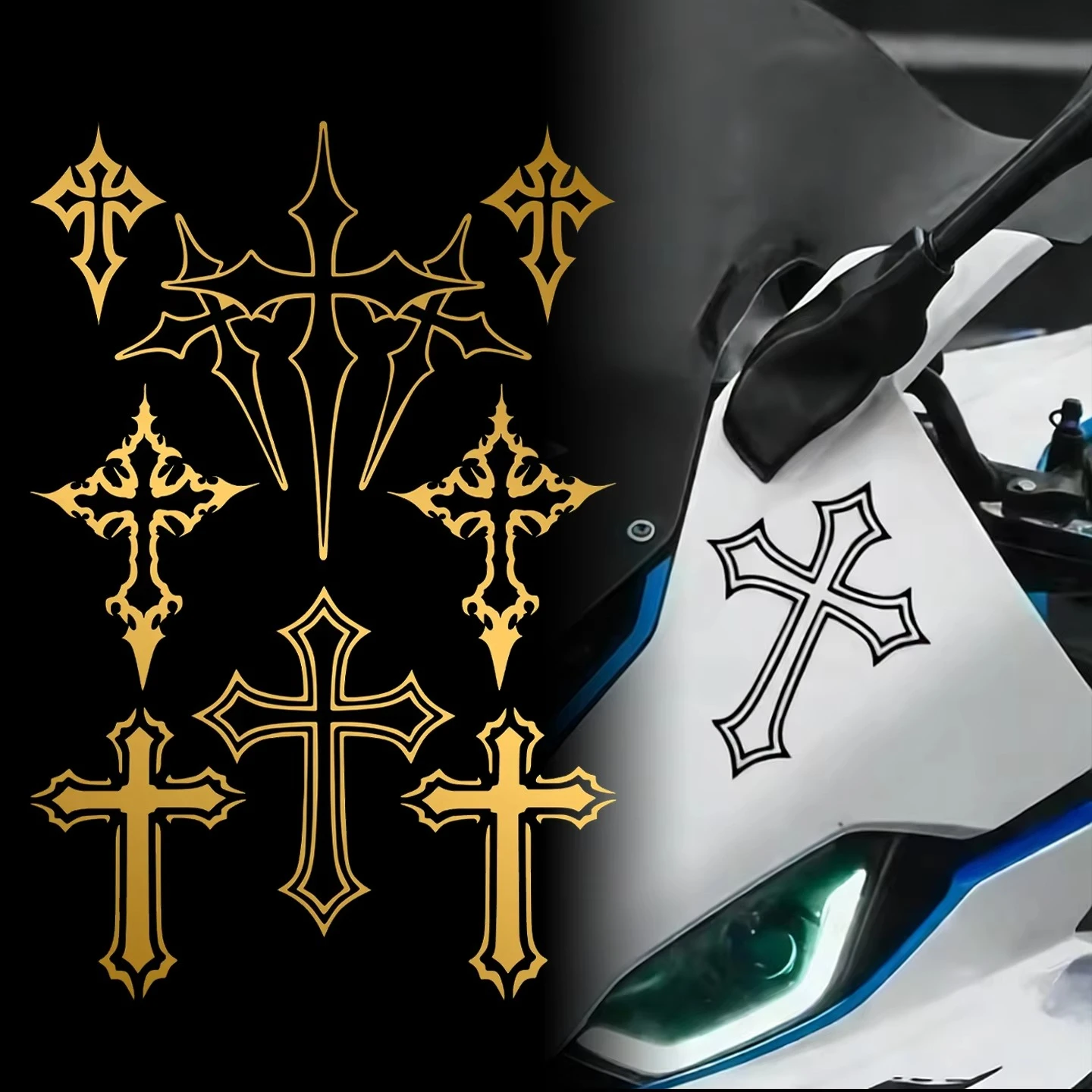 1SET 9Pcs Gothic Cross Stickers 20x30cm Waterproof Self-Adhesive Vinyl Decals for Car Motorcycle Laptop Decor