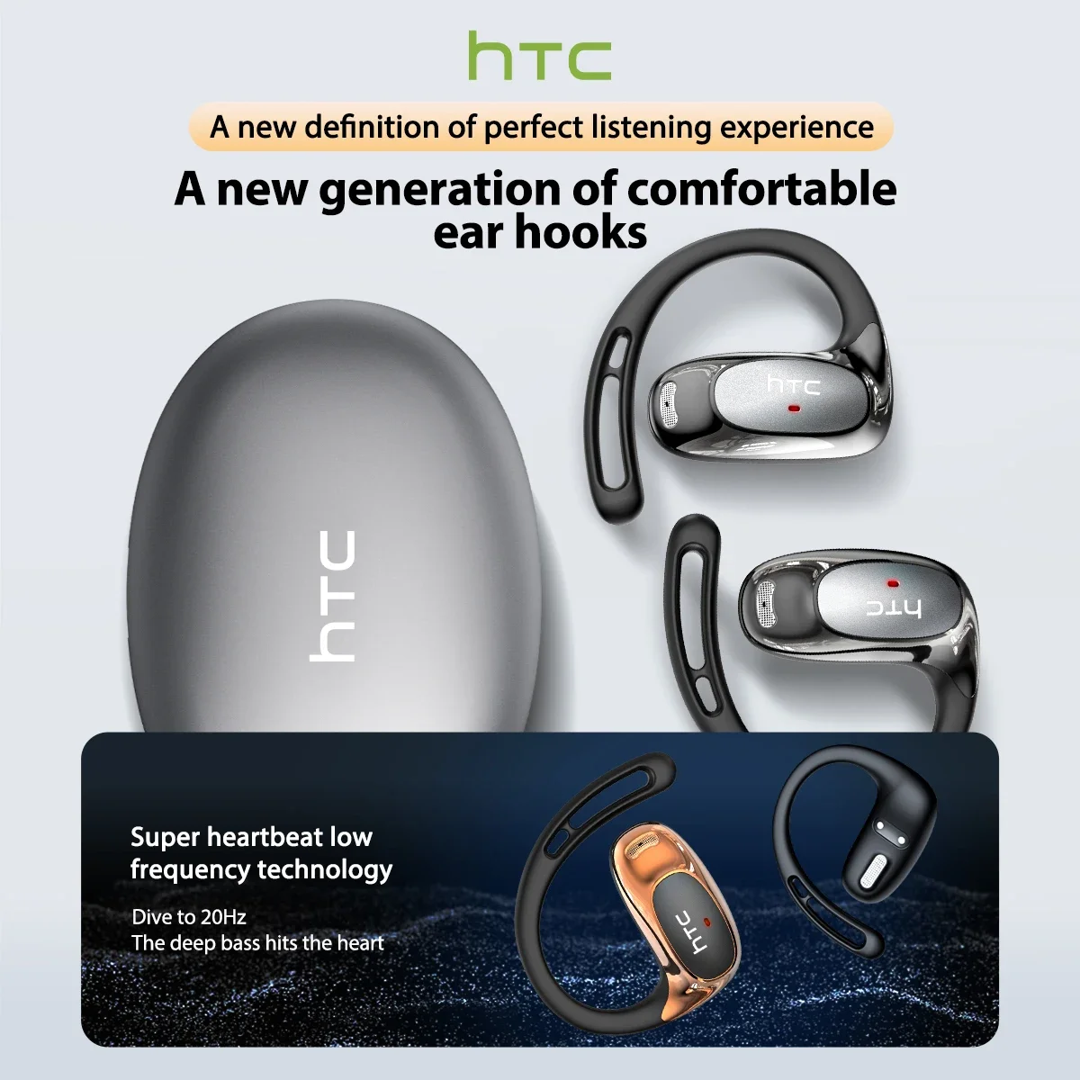 HTC NE35 بلوتوث V6.0 AI الترجمة سماعات OWS سماعة رأس رياضية الحد من الضوضاء المكالمات سماعة رأس لاسلكية Longlife HD باس #5