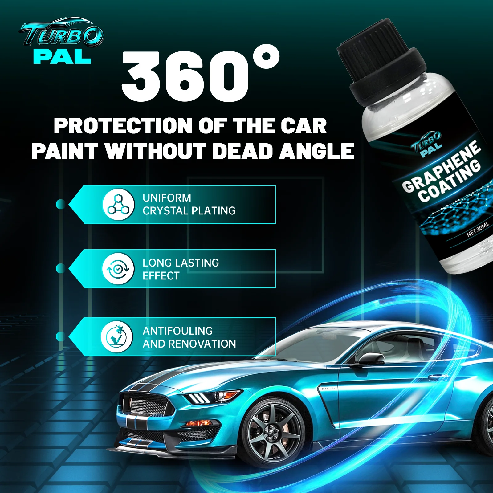 TURBOPAL Graphene Ceramic Coating Kit, Ultra High Gloss, Hydrophobic, Anti Scratch, Car Care Polish for Cars, SUVs, Motorcycle