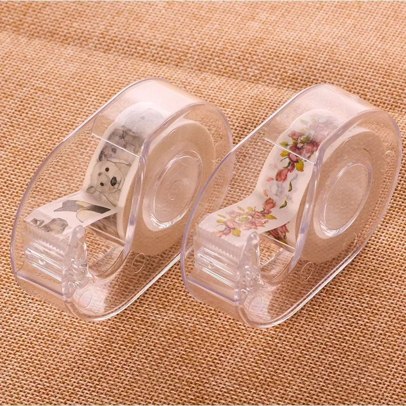 2pcs Mini Transparent Tape Dispenser Small Protable Cut Masking Tape Dispenser Scrapbook Washi Tape Organizer Student