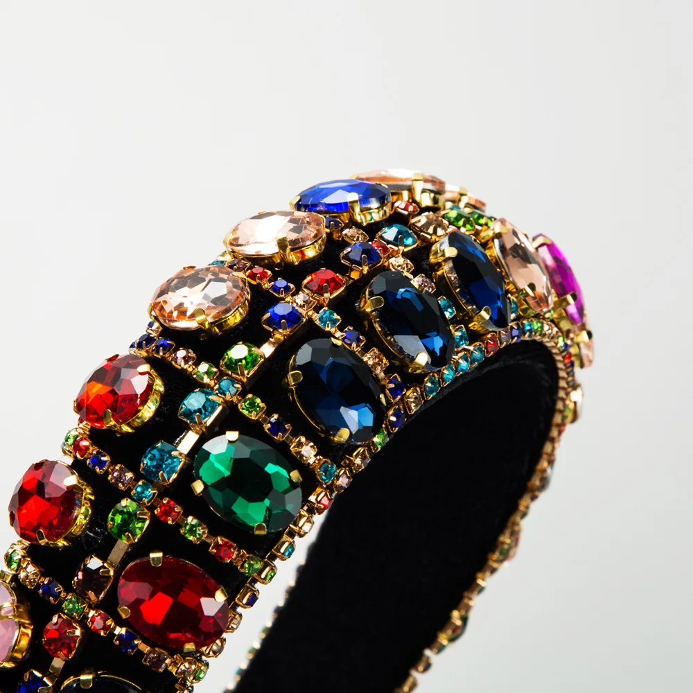European and American New Baroque Checkered Full Diamond Sponge Retro Headband Elegant High Skull Top Hair Accessory