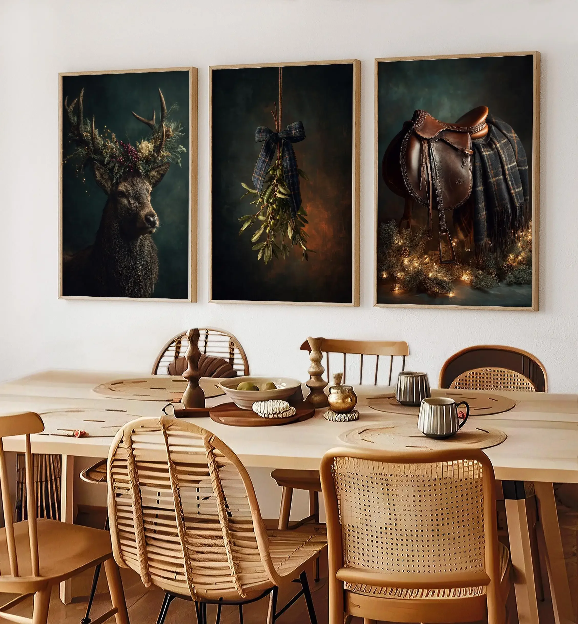 3pcs frameless Canvas Painting 3pcs/Set Vintage Christmas Canvas Poster Retro Rustic Cabin Decor Poster - Unframed Christmas Elk