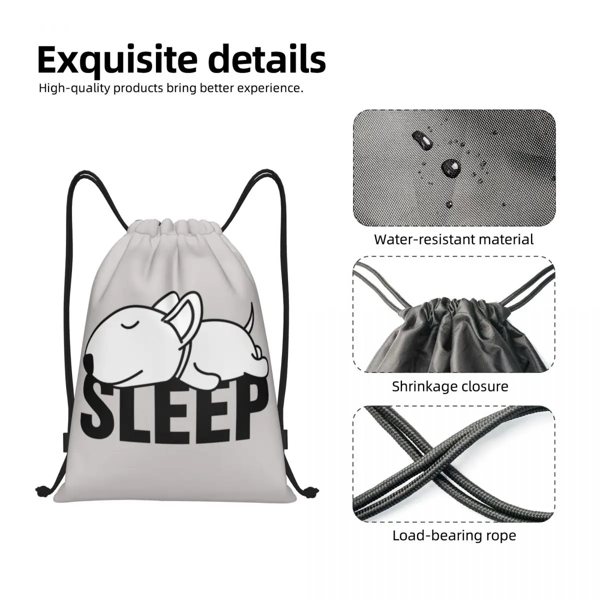 Sleeping Bull Terrier Dog Drawstring Bag Men Women Foldable Gym Sports Sackpack Animal Puppy Training Backpacks