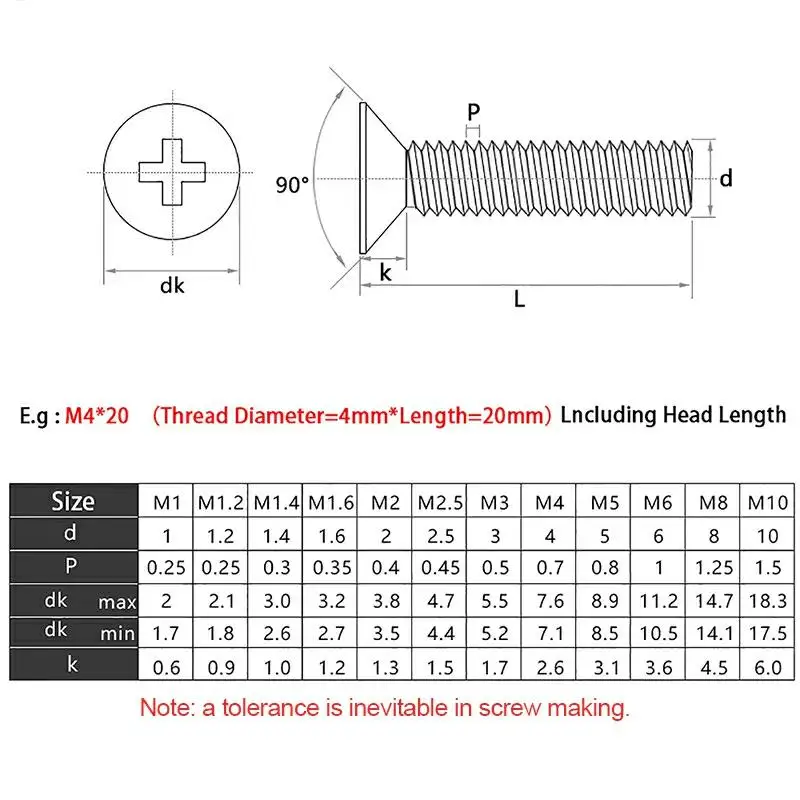 Nickel Plated Carbon Steel Cross Flat Countersunk Head M1~M6  Screws Bolts