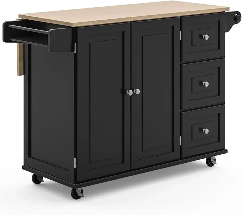 

Dolly Madison Kitchen Cart with Wood Top and Drop Leaf Breakfast Bar, Rolling Mobile Kitchen Island with Storage and Towel Rack