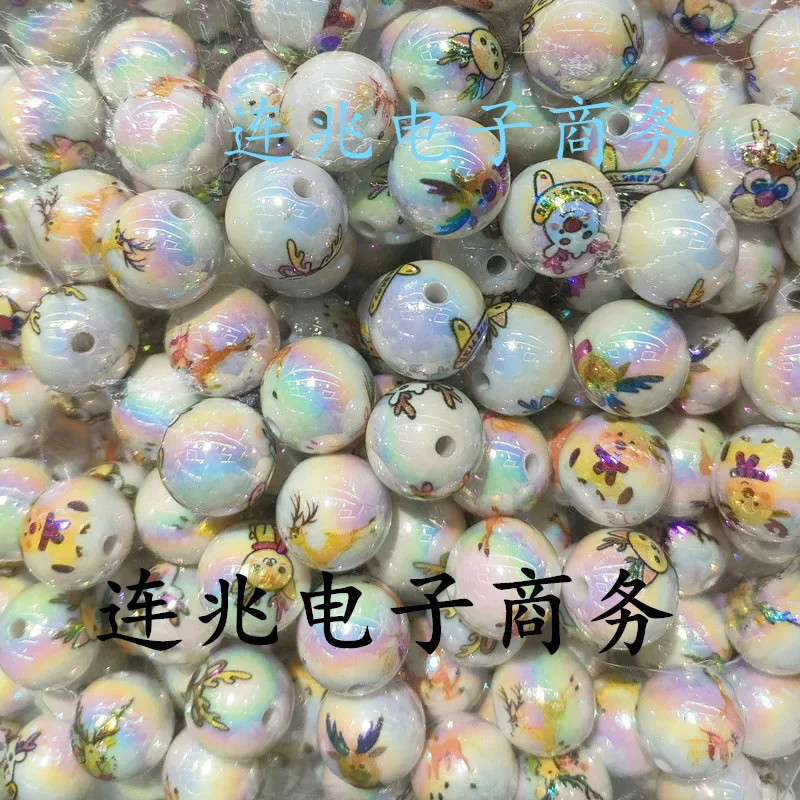 Elk Cartoon Anime Acrílico Beads, Fundo Branco, Contas impressas para fazer jóias DIY, Pulseiras Materiais, 5Pcs