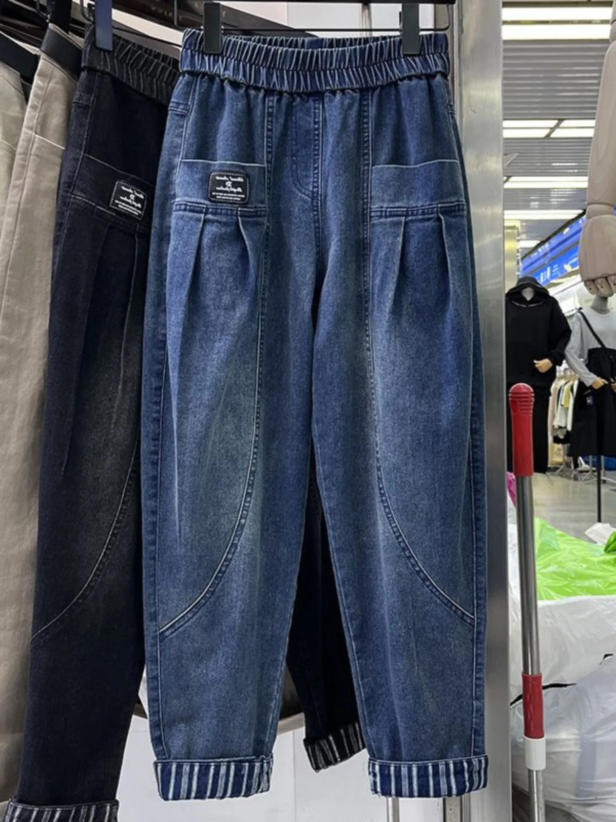 

Большие размеры, свободные прямые джинсы с высокой талией, женские повседневные брюки Harlan Sle, прочные, износостойкие, летняя мода