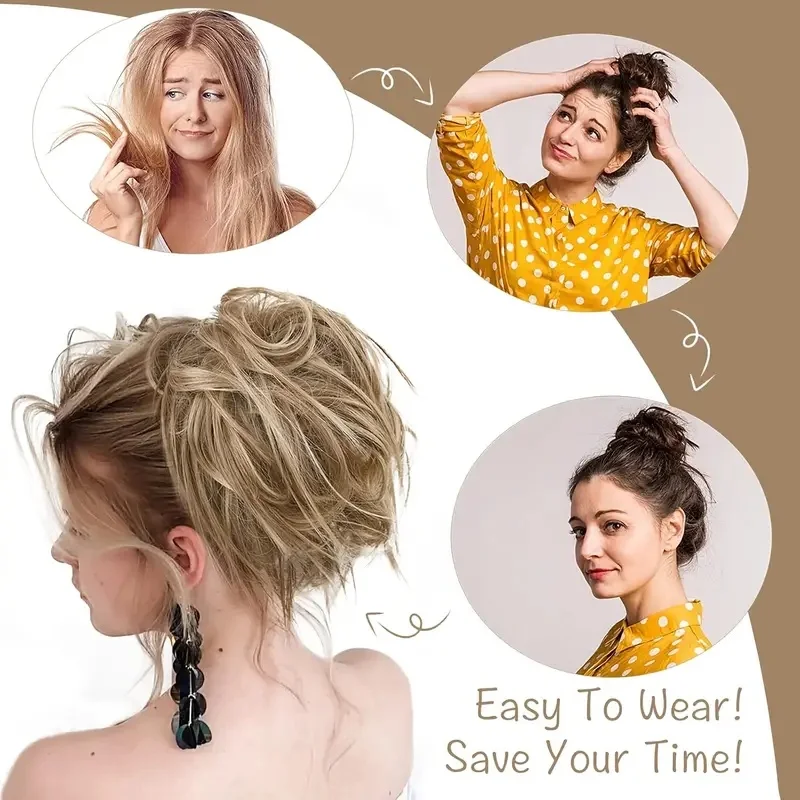 5 estilos de coque bagunçado para mulheres e meninas, peças de coque de cabelo sintético com elásticos, extensões de cabelo curto