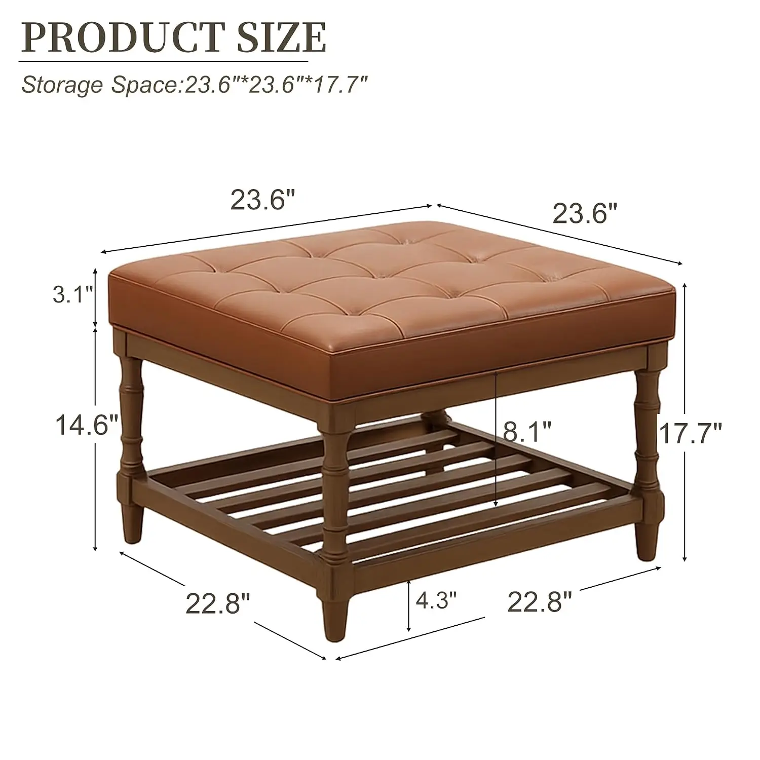 Leather Ottoman Set 2, Square Upholstered Storage Foot Rest, Mid Century Modern Wood Frame Living Room, Customized